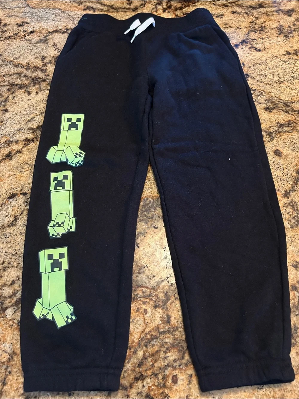 Old Navy Black Minecraft Sweatpants with Green Creeper Graphics